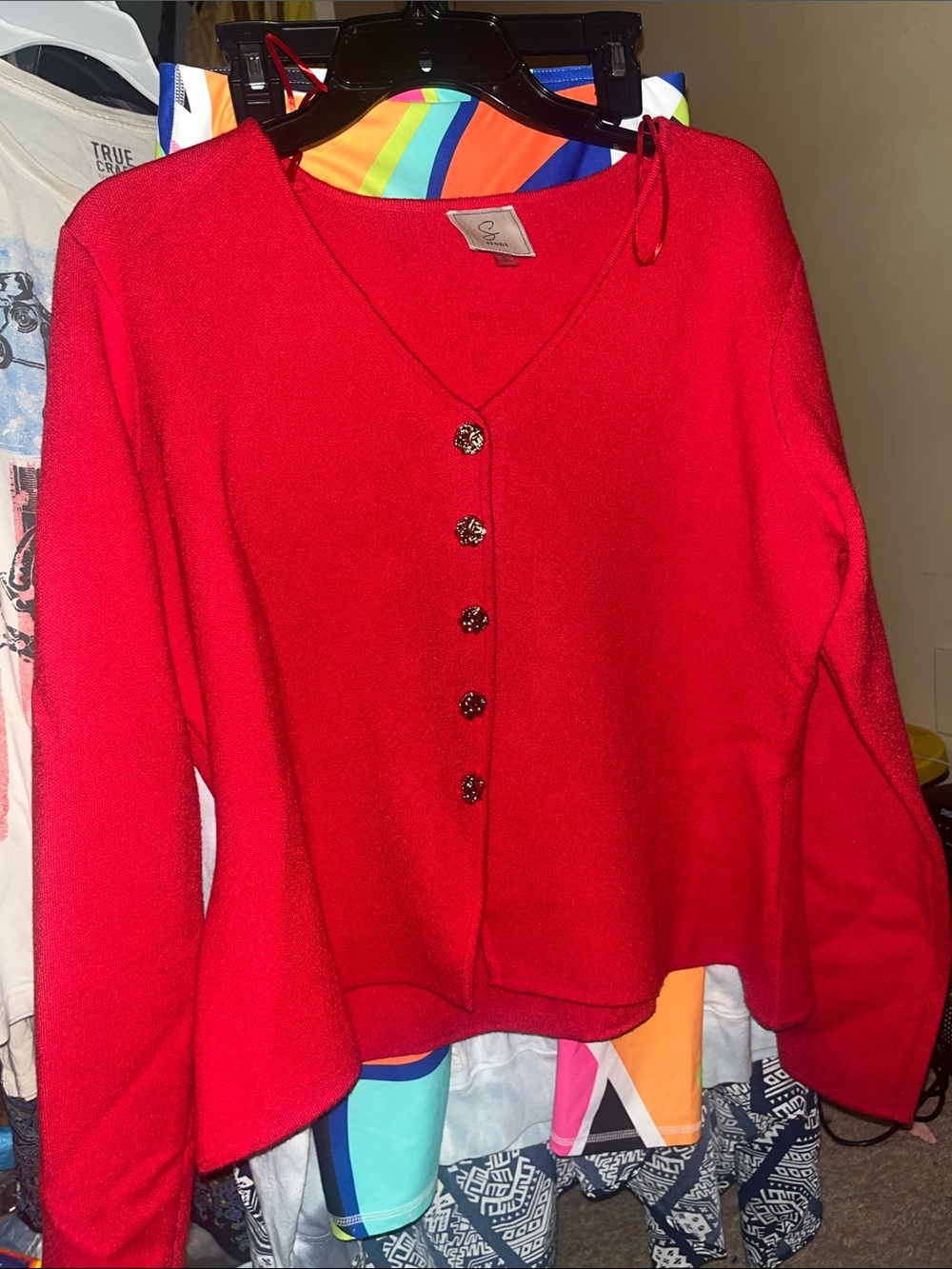 Sioni Red V-Neck Button Front Cardigan